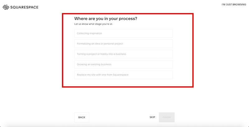 Options de question du modèle Squarespace 