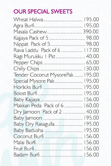 Santhanam Balaji Sweets menu 