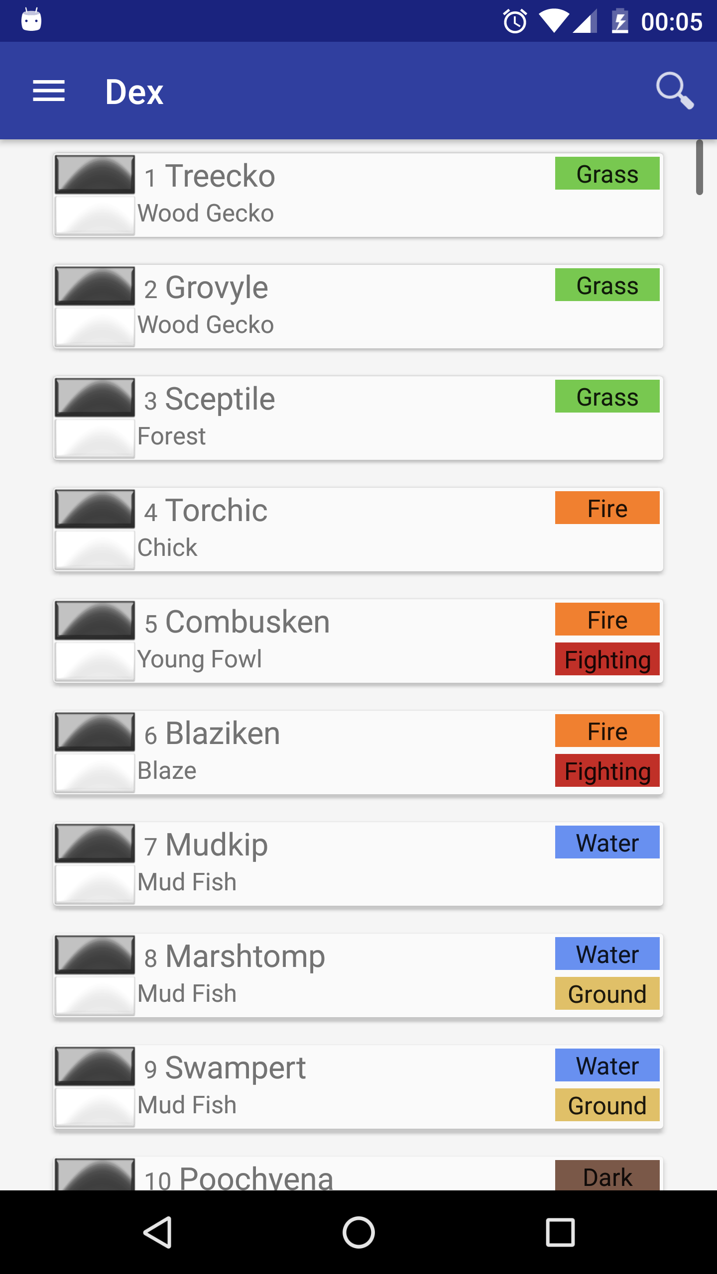 Android application Pokedex "Dex" screenshort