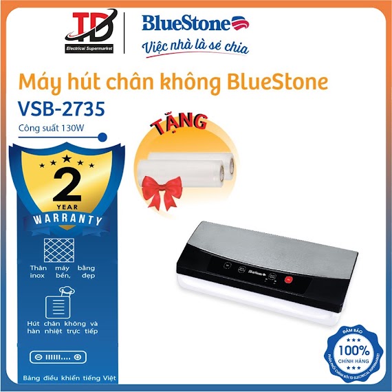 Máy Hút Chân Không Bluestone Vsb - 2735, Hàn Miệng Túi Bảo Quản Thực Phẩm, Bảo Hành Chính Hãng 2 Năm