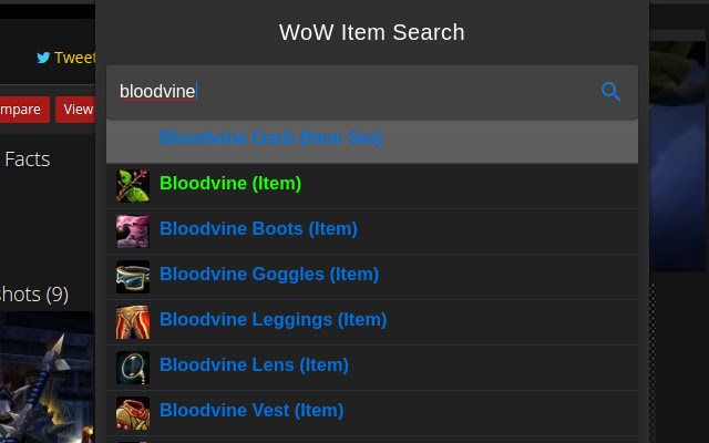 WoW Item Search chrome extension