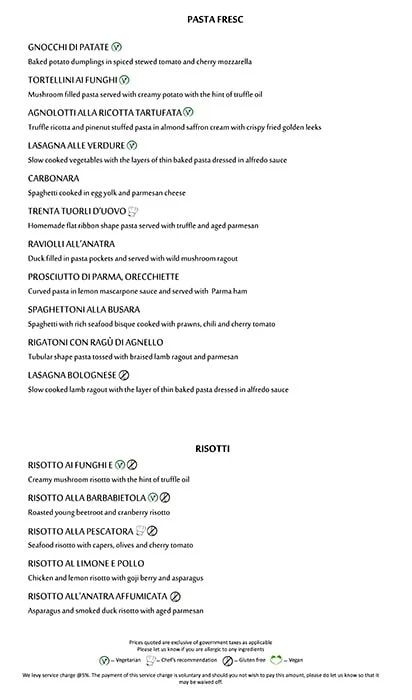 STAX, Hyatt Regency menu 