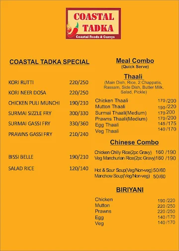 Coastal Tadka menu 