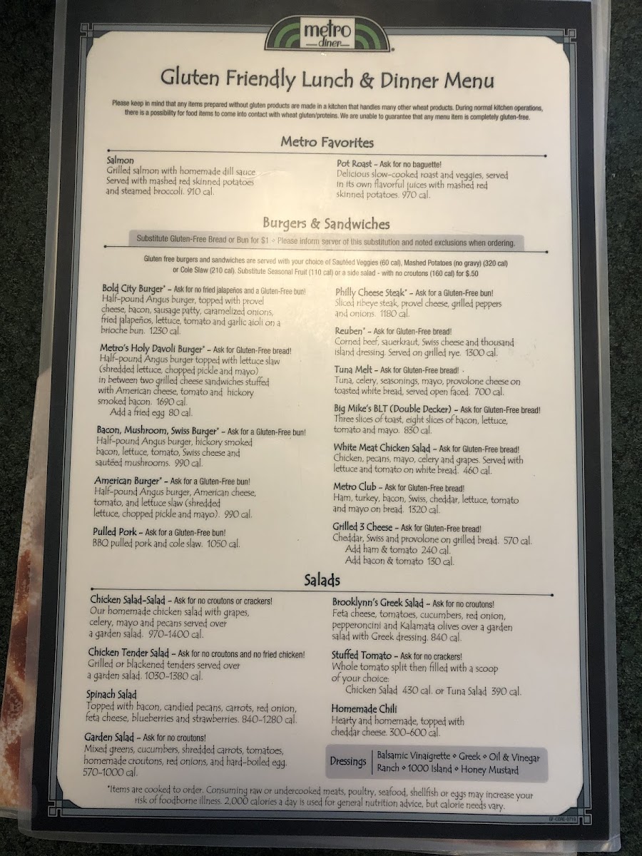 Lunch menu. They asked if it was a gluten allergy to cook is seperately.
