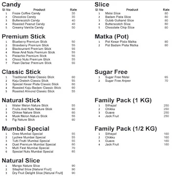 Natural Mumbai Kulfi menu 