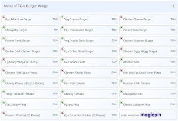 FG's Burger Wings menu 