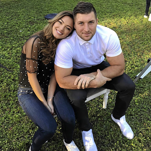 Demi-Leigh Nel-Peters with her fiancé, the famously pious US NFL star Tim Tebow.