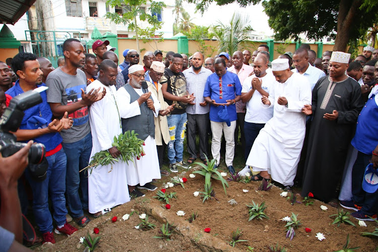 Former Nairobi governor Mike Sonko at his mother Saumu Mbuvi's grave at the Kikowani Cemetery on Friday, May 6.