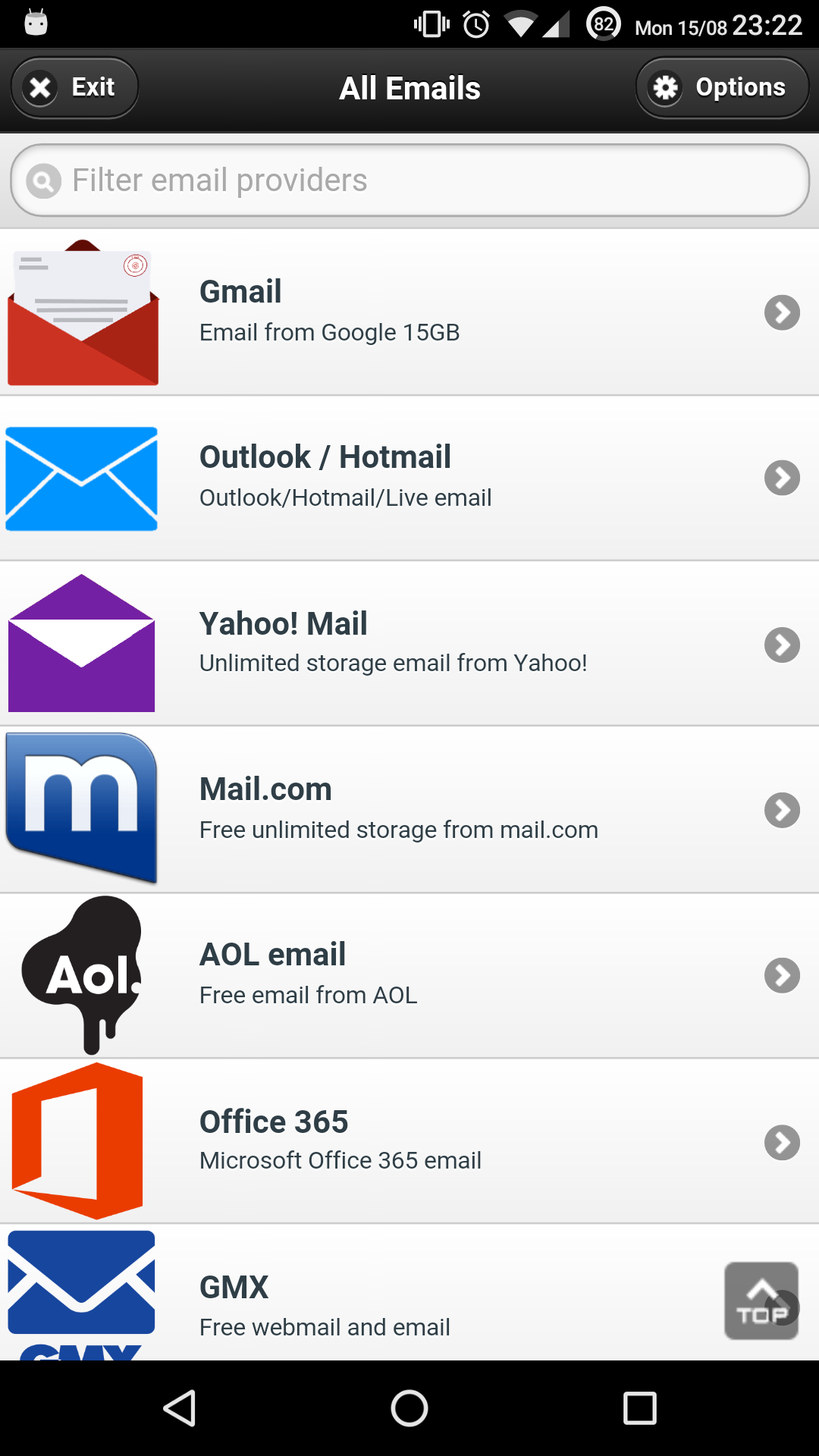Android application All Email Providers screenshort
