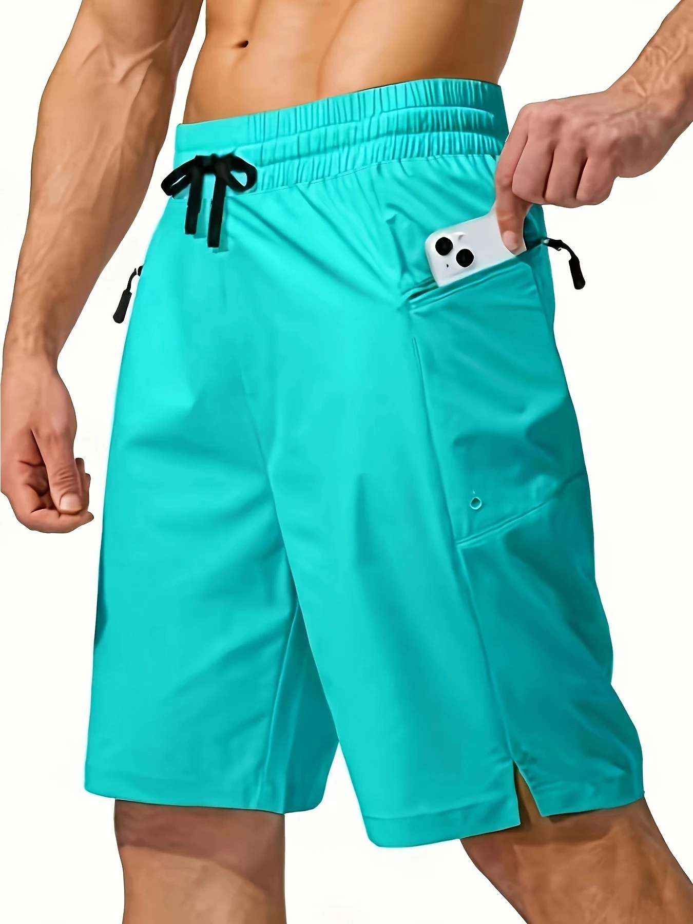 Title 7, Solid Color Mens Quick-drying Beach Shorts Com...