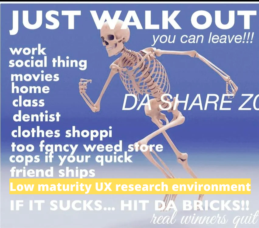 Low maturity UX research environment - just walk out! 