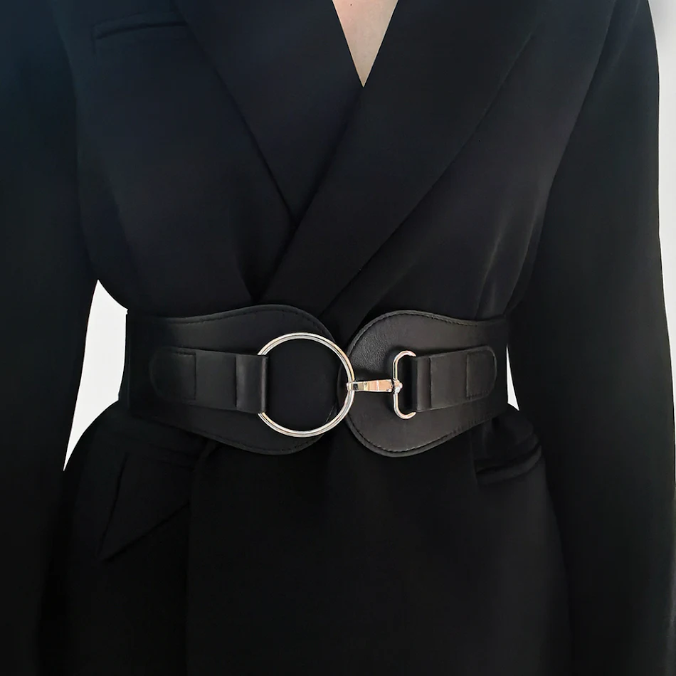 Nieuwe Herfst Winter PU Elastische Riem Voor Vrouwen Eenvoudige Bijpassende Koffie Kleur Zwart Decoratieve Taille Cover Jas Mode Elega