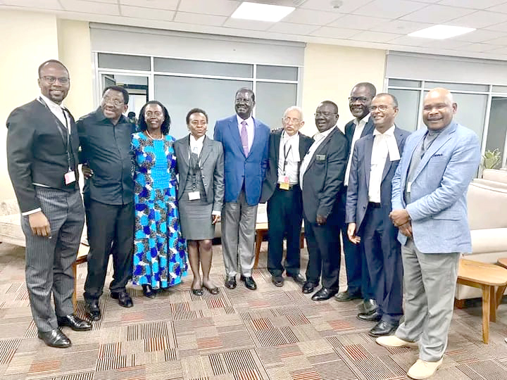Azimio leader Raila Odinga and running mate Martha Karua with lawyers representing them during Supreme Court hearing of presidential petition on on September 2, 2022.