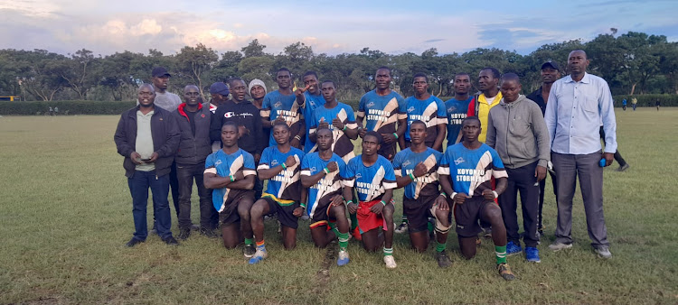 Koyonzo secondary rugby team poses for a photo during the nationals in Nakuru