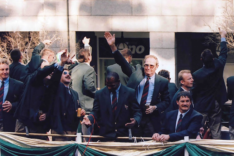 Kitch Christie during a 1995 Rugby World Cup (RWC) street parade in Johannesburg.