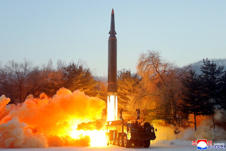 A view of what state news agency KCNA reports is the test firing of a hypersonic missile at an undisclosed location in North Korea on January 5 2022. Picture: KCNA via REUTERS