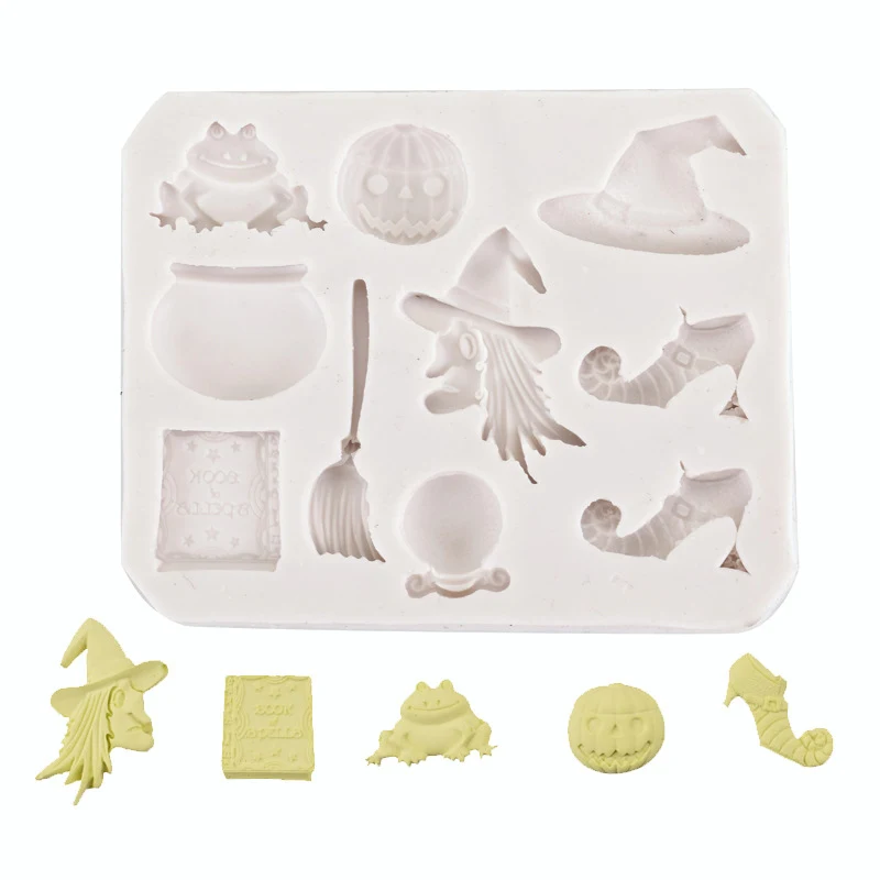 Moule en silicone pour fondant de sorcière d'Halloween DIY pour gâteaux. Créez des décorations effrayantes et personnalisées facilement pour vos desserts.
