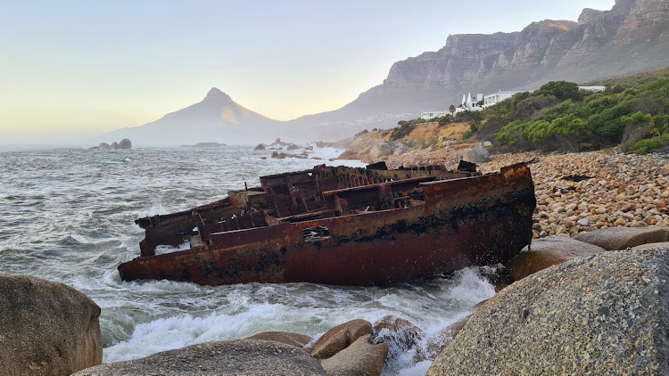 A large section of Cape Town's Antipolis wreck has broken off and washed onto rocks near the Twelve Apostles Hotel