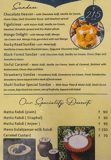 Shahi Durbar menu 