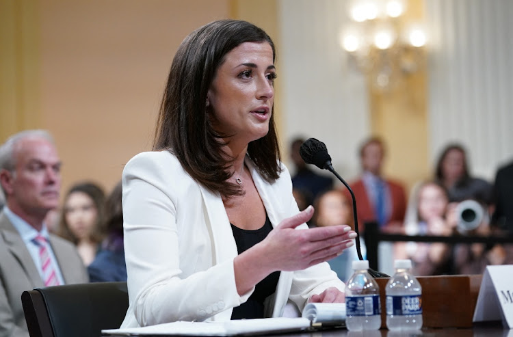 Cassidy Hutchinson, who was an aide to former White House Chief of Staff Mark Meadows during the administration of former US President Donald Trump, testifies during a public hearing of the US House Select Committee to investigate the January 6 Attack on the U.S. Capitol, on Capitol Hill in Washington, U.S., June 28, 2022.