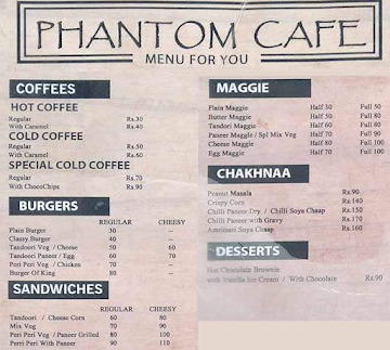 Phantom Cafe menu 