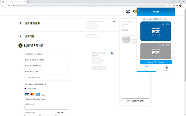 EZGiftCard chrome extension