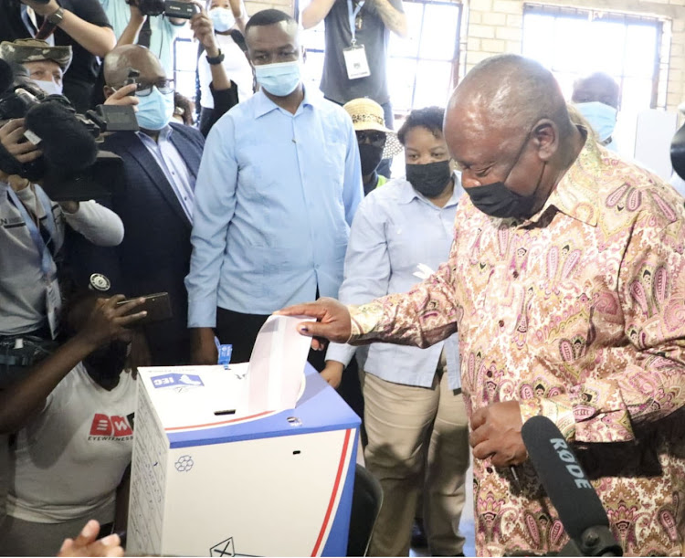 President Cyril Ramaphosa voting at Hitekani primary school in Soweto.