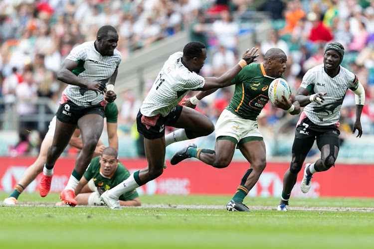 SA captain Siviwe Soyizwapi in the match against Kenya on day 1 of the HSBC London Sevens at Twickenham in London on May 28 2022.