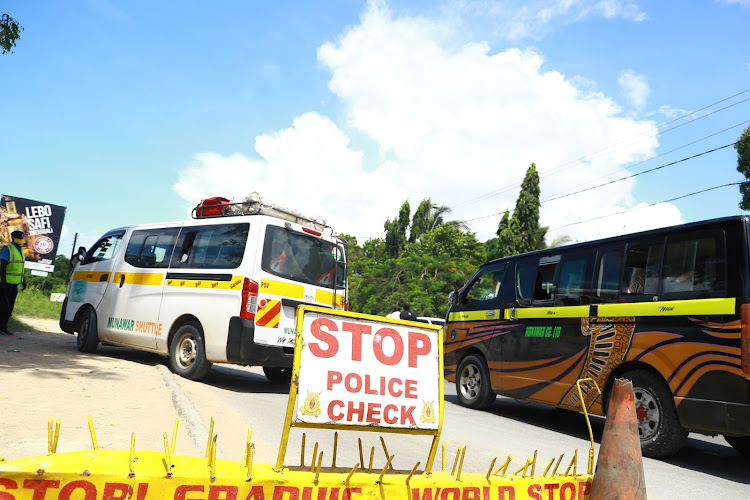 The Mtwapa roadblock that prevents movement into and out of Kilifi county from Mombasa county.