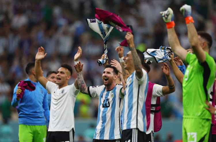 Argentina's Lionel Messi celebrates after the match.