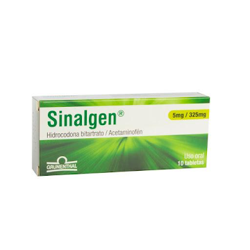 Sinalgen Hidrocodona Bitartrato + Acetaminofén 5mg/325mg Grunenthal Caja x 10 Tabletas  