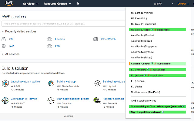 Cloud Sustainability Console chrome extension