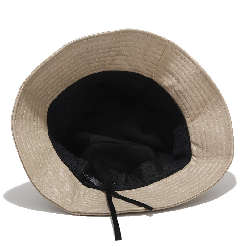 Chapéu de pescador INS Light Board de couro PU para mulheres, cor lisa e simples, modelo de bacia, ideal para sol e atividades ao ar livre.