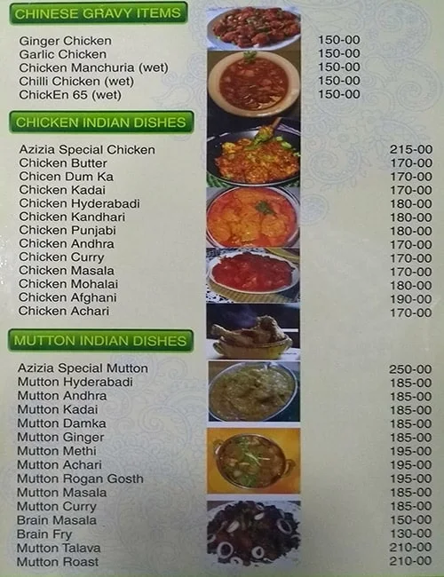 Azizia Multicusine Restaurant menu 