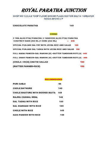 Paratha Junction menu 