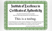 The teabag's certificate of authenticity.
