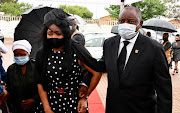 President Cyril Ramaphosa and the family of Jackson Mthembu arriving at the Roman Catholic Church in Ackerville, eMalahleni in Mpumalanga, for Mthembu's official funeral service. 