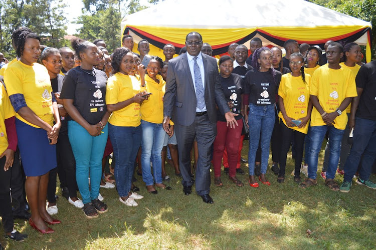 Kiambu Deputy Governor James Nyoro with Kiambu youths during a HIV/Aids sensitisation programme on January 21.