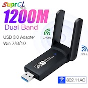 Usb Thu Sóng Wifi 1200Mbps 3.0 Băng Tần Kép 2.4G / 5Ghz 5Dbi Cho Pc / Laptop / Mac