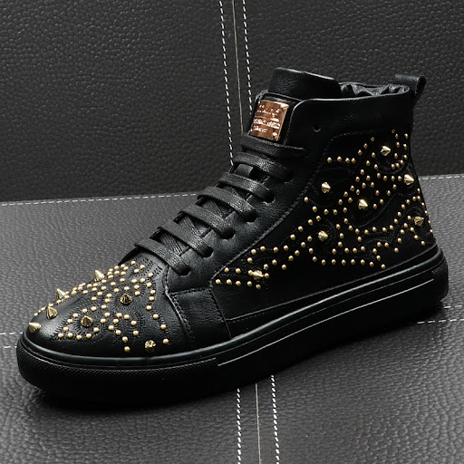 Title 10, Mens High-Top Shoes with Rivets, Hip-Hop Perso...