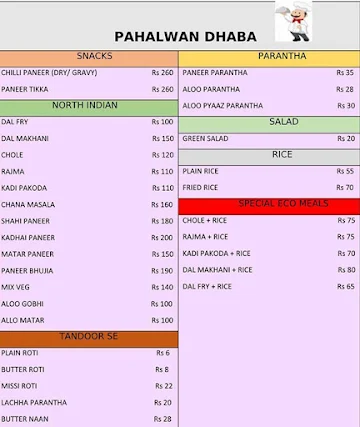 Pahalwan Dhaba menu 