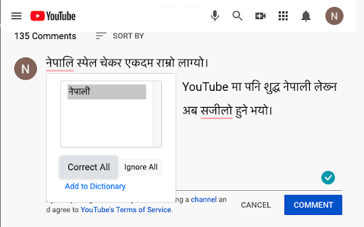 Nepali Spell Checker for Gmail and YouTube