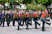 Belarusian President Alexander Lukashenko, Kazakh President Kassym-Jomart Tokayev, Kyrgyz President Sadyr Japarov, Russian President Vladimir Putin, Tajik President Emomali Rakhmon, Turkmen President Serdar Berdymukhamedov and Uzbek President Shavkat Mirziyoyev take part in a flower-laying ceremony at the Tomb of the Unknown Soldier on Victory Day, which marks the 78th anniversary of the victory over Nazi Germany in World War Two, in central Moscow, Russia May 9, 2023. 