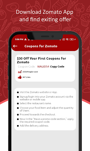 Screenshot Coupon for Zomato