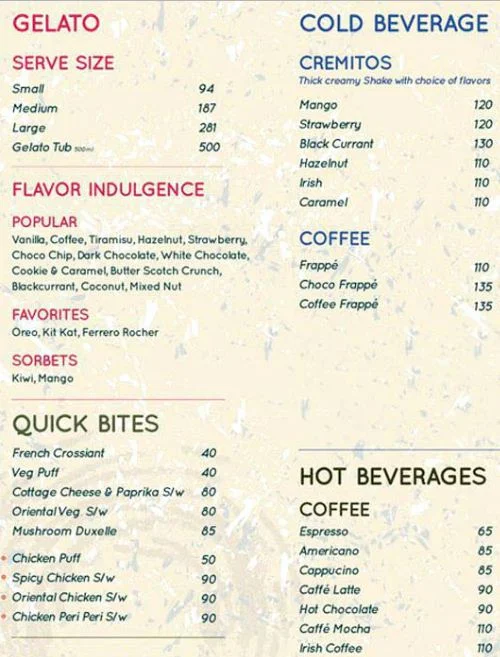 Dolce Gelato menu 