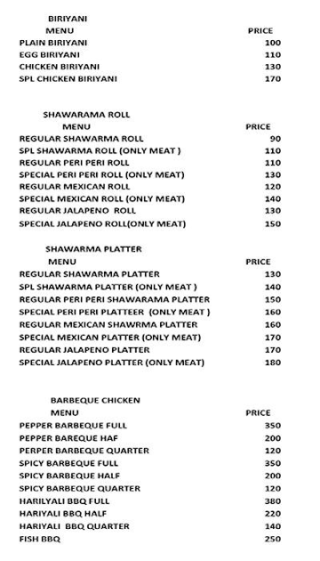 Barbeque Hut menu 