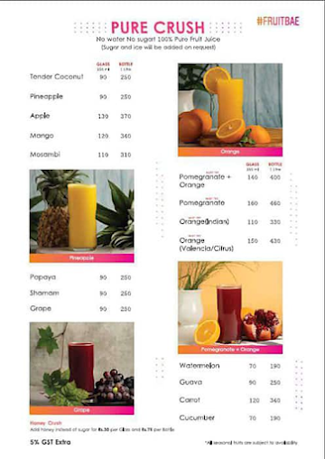 Fruitbae menu 