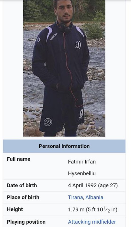 Screenshot of Fatmir Hysenbelliu's Wiki bio.