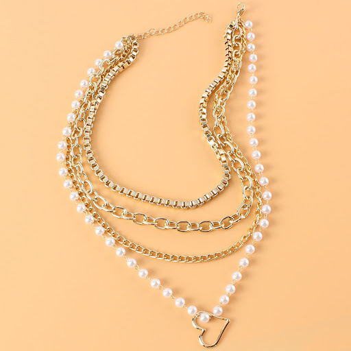 Title 3, Vintage Alloy Peach Heart Pendant Round Bead Ch...