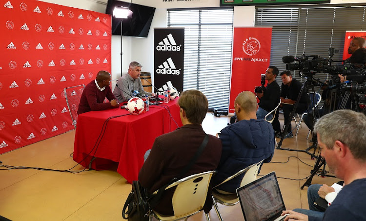 Ari Efstathiou, Chairman of Ajax Cape Town addresses the media during the Ajax Cape Town press conference at Ajax Cape Town, Ikamva, Cape Town on 17 July 2018.